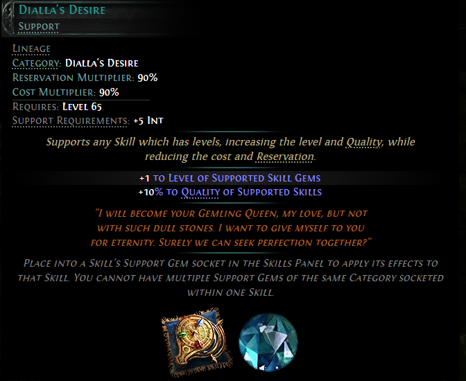 Dialla's Desire support gem poe 2
